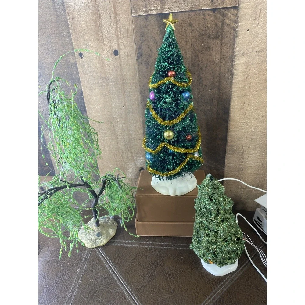 Vintage Lemax Christmas Village Tree Lot of 3‎ Flashing Trees Willow Tested Read